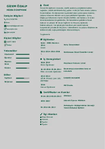 Müzik Öğretmeni Cv Örnekleri cv indir